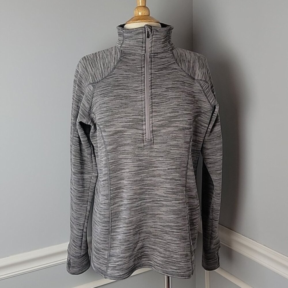 CABELA'S Gray Space Dyed Marled 1/2 Zip Mock Neck Fleece Athleisure Active Top L